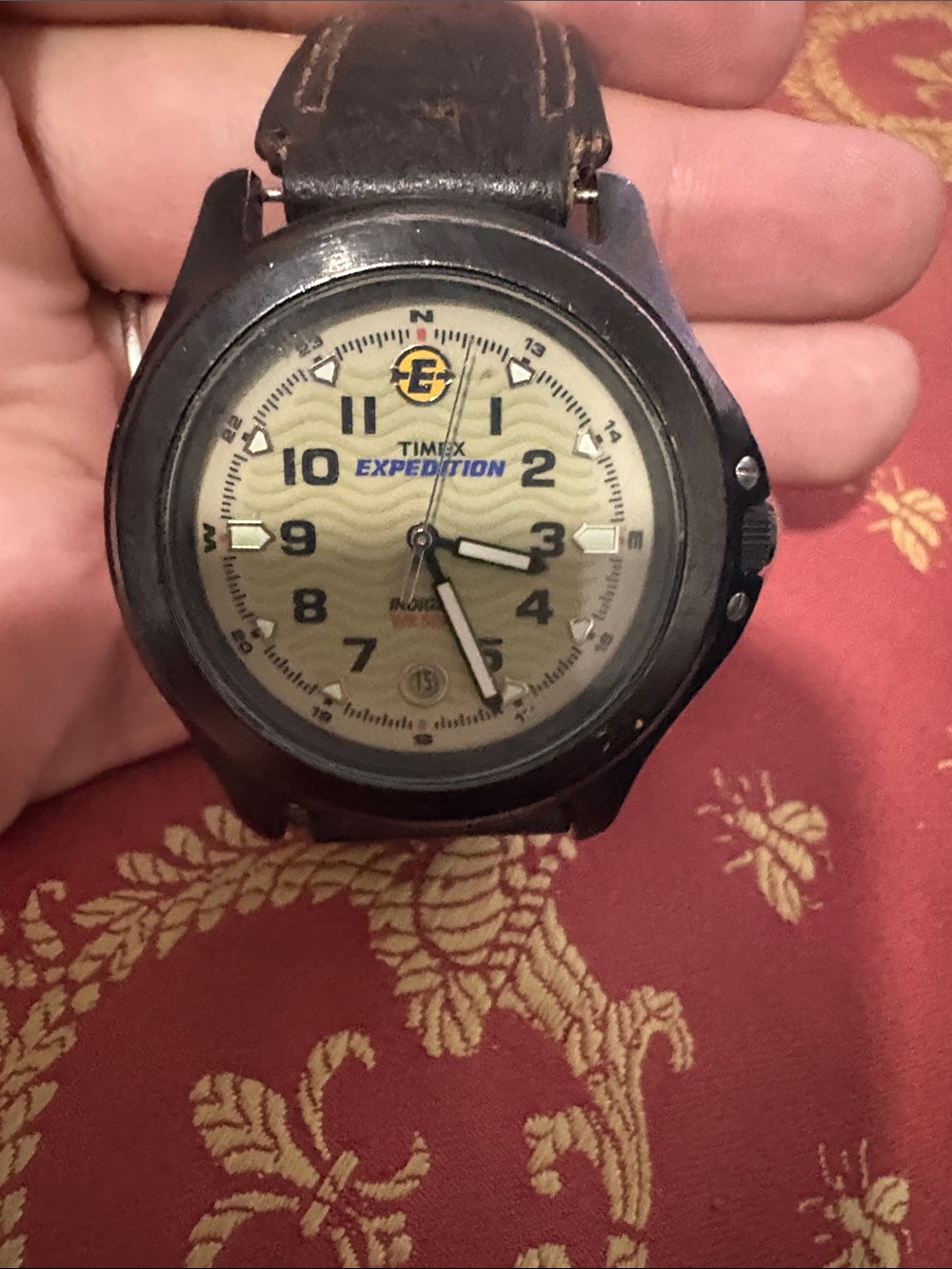 Timex Expedition Beige Dial Watch with Dark Brown Strap